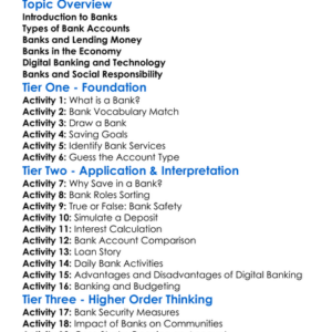 Role Of Banks Worksheet Activity Booklet