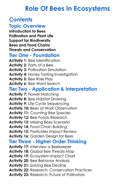 Role Of Bees In Ecosystems Worksheet Activity Booklet