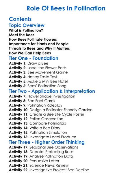 Role Of Bees In Pollination Worksheet Activity Booklet
