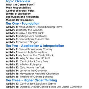 Role Of Central Banks Worksheet Activity Booklet