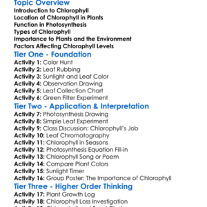 Role Of Chlorophyll In Plants Worksheet Activity Booklet