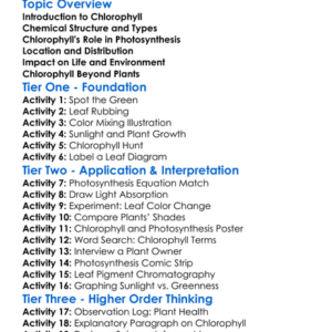 Role Of Chlorophyll Worksheet Activity Booklet