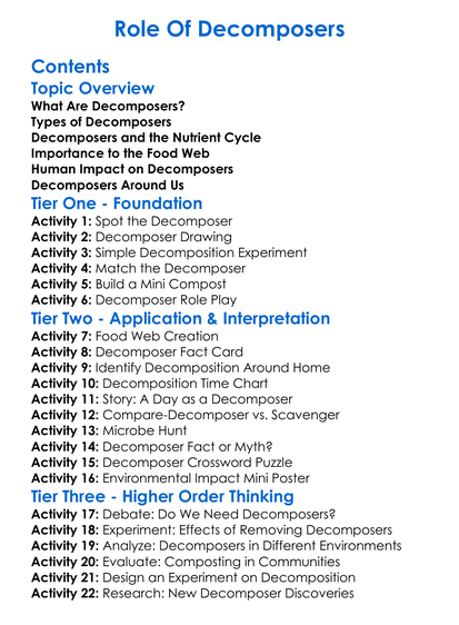 Role Of Decomposers Worksheet Activity Booklet