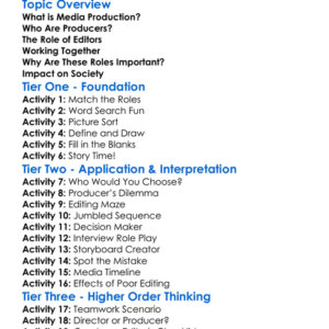 Role Of Editors And Producers Worksheet Activity Booklet