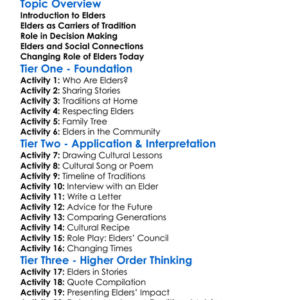 Role Of Elders In Culture Worksheet Activity Booklet