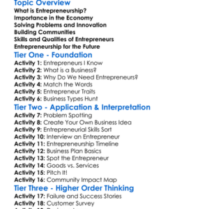Role Of Entrepreneurship Worksheet Activity Booklet