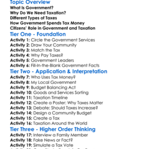 Role Of Government And Taxation Worksheet Activity Booklet