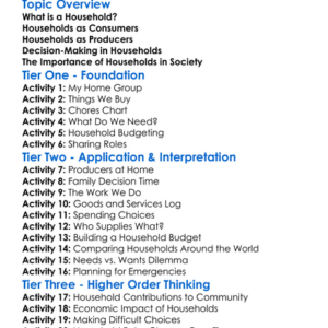 Role Of Households Worksheet Activity Booklet