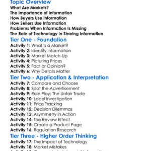 Role Of Information In Markets Worksheet Activity Booklet