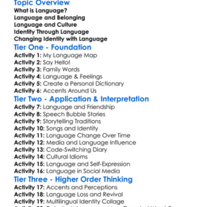 Role Of Language In Shaping Identity Worksheet Activity Booklet