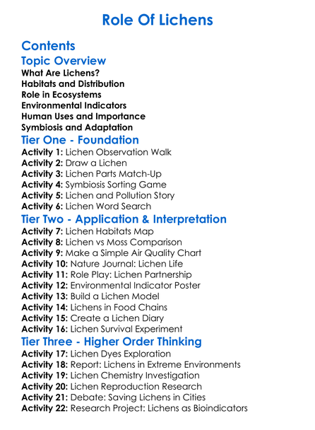 Role Of Lichens Worksheet Activity Booklet