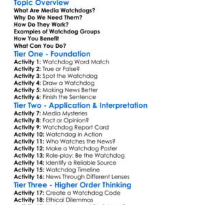 Role Of Media Watchdogs Worksheet Activity Booklet