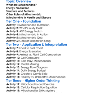 Role Of Mitochondria In Cells Worksheet Activity Booklet
