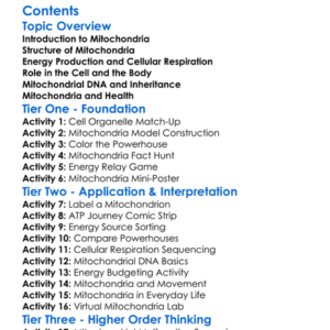Role Of Mitochondria In Energy Production Worksheet Activity Booklet