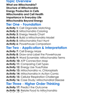 Role Of Mitochondria Worksheet Activity Booklet