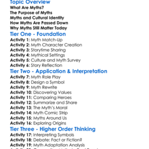 Role Of Myths In Cultural Identity Worksheet Activity Booklet