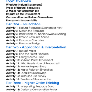 Role Of Natural Resources Worksheet Activity Booklet
