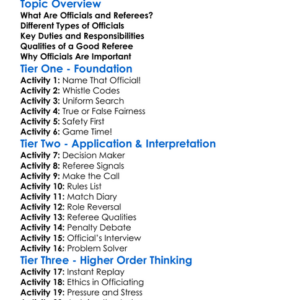 Role Of Officials And Referees Worksheet Activity Booklet
