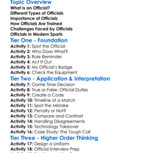 Role Of Officials In Sport Worksheet Activity Booklet