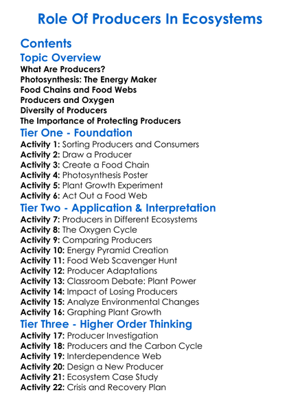 Role Of Producers In Ecosystems Worksheet Activity Booklet