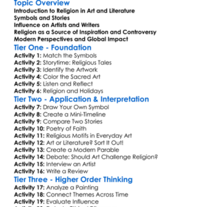 Role Of Religion In Art And Literature Worksheet Activity Booklet
