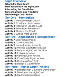 Role Of The High Court Worksheet Activity Booklet
