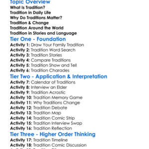 Role Of Tradition Worksheet Activity Booklet