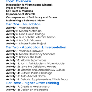 Role Of Vitamins And Minerals Worksheet Activity Booklet