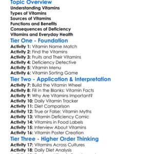 Role Of Vitamins In Nutrition Worksheet Activity Booklet