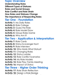 Roles And Statuses Worksheet Activity Booklet