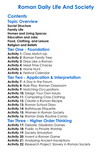 Roman Daily Life And Society Worksheet Activity Booklet