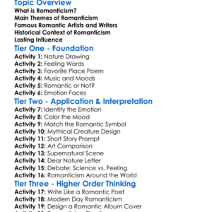 Romanticism Worksheet Activity Booklet