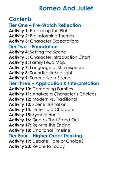 Romeo And Juliet Worksheet Activity Booklet