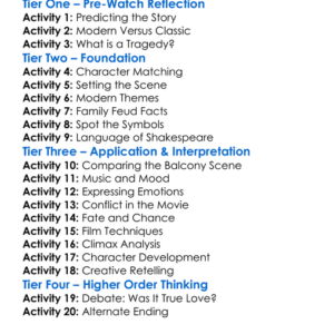 Romeo  Juliet 1996 Worksheet Activity Booklet
