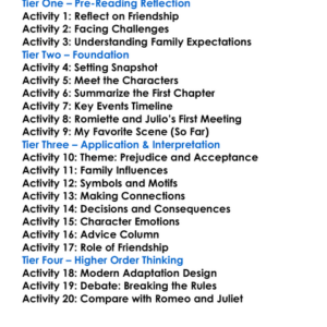 Romiette And Julio Sharon M Draper Worksheet Activity Booklet