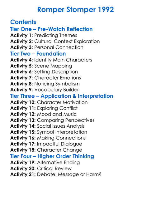 Romper Stomper 1992 Worksheet Activity Booklet