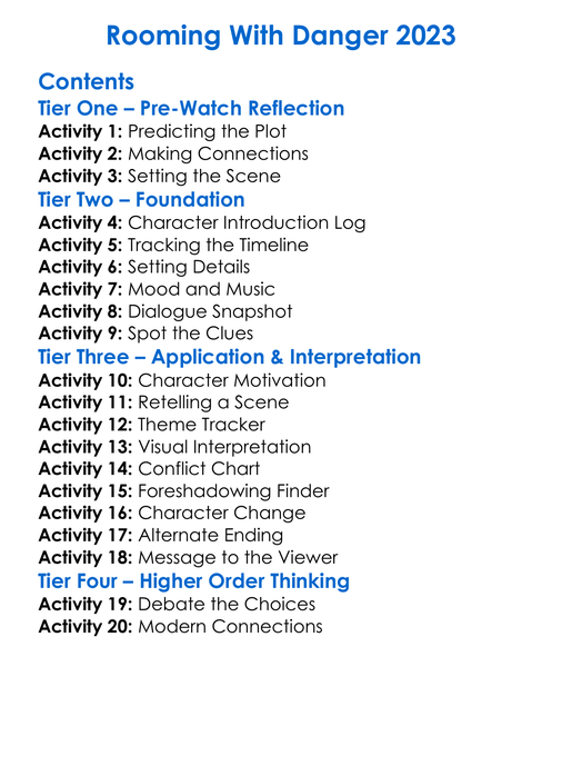 Rooming With Danger 2023 Worksheet Activity Booklet