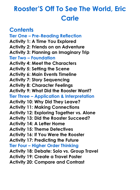 Roosters Off To See The World Eric Carle Worksheet Activity Booklet