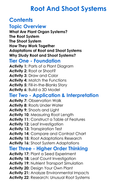 Root And Shoot Systems Worksheet Activity Booklet