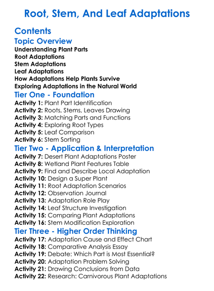 Root Stem And Leaf Adaptations Worksheet Activity Booklet