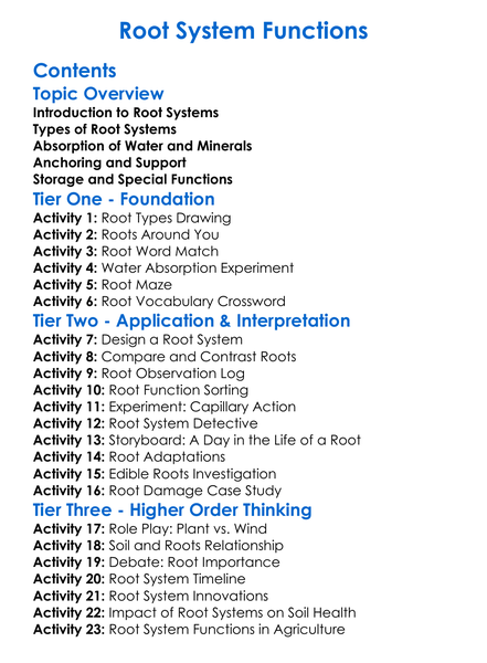 Root System Functions Worksheet Activity Booklet