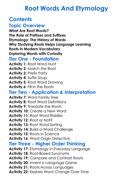 Root Words And Etymology Worksheet Activity Booklet