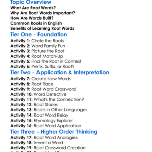 Root Words Worksheet Activity Booklet
