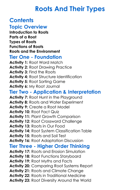 Roots And Their Types Worksheet Activity Booklet