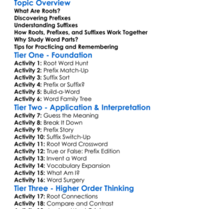Roots Prefixes And Suffixes Worksheet Activity Booklet
