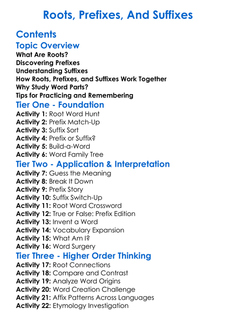 Roots Prefixes And Suffixes Worksheet Activity Booklet