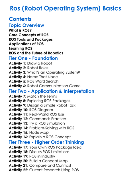 Ros Robot Operating System Basics Worksheet Activity Booklet