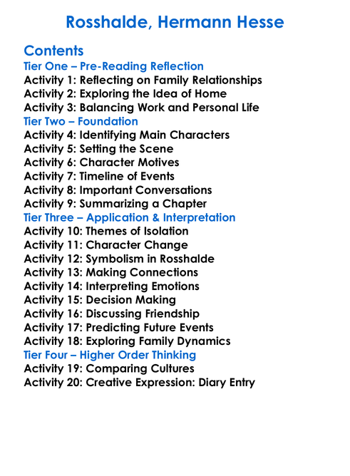 Rosshalde Hermann Hesse Worksheet Activity Booklet