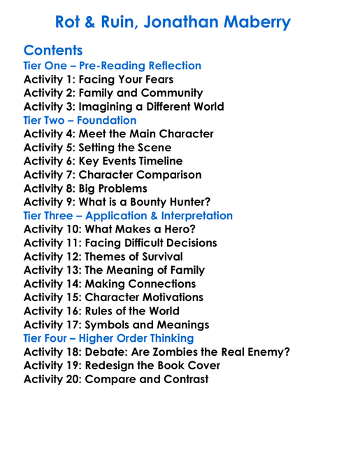 Rot Ruin Jonathan Maberry Worksheet Activity Booklet