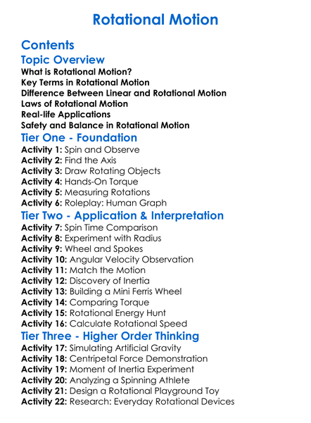 Rotational Motion Worksheet Activity Booklet